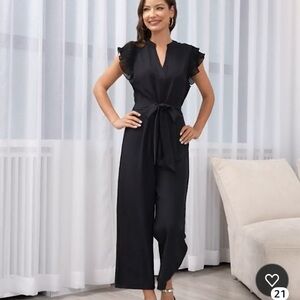 Chic Black Ruffle Sleeve Jumpsuit